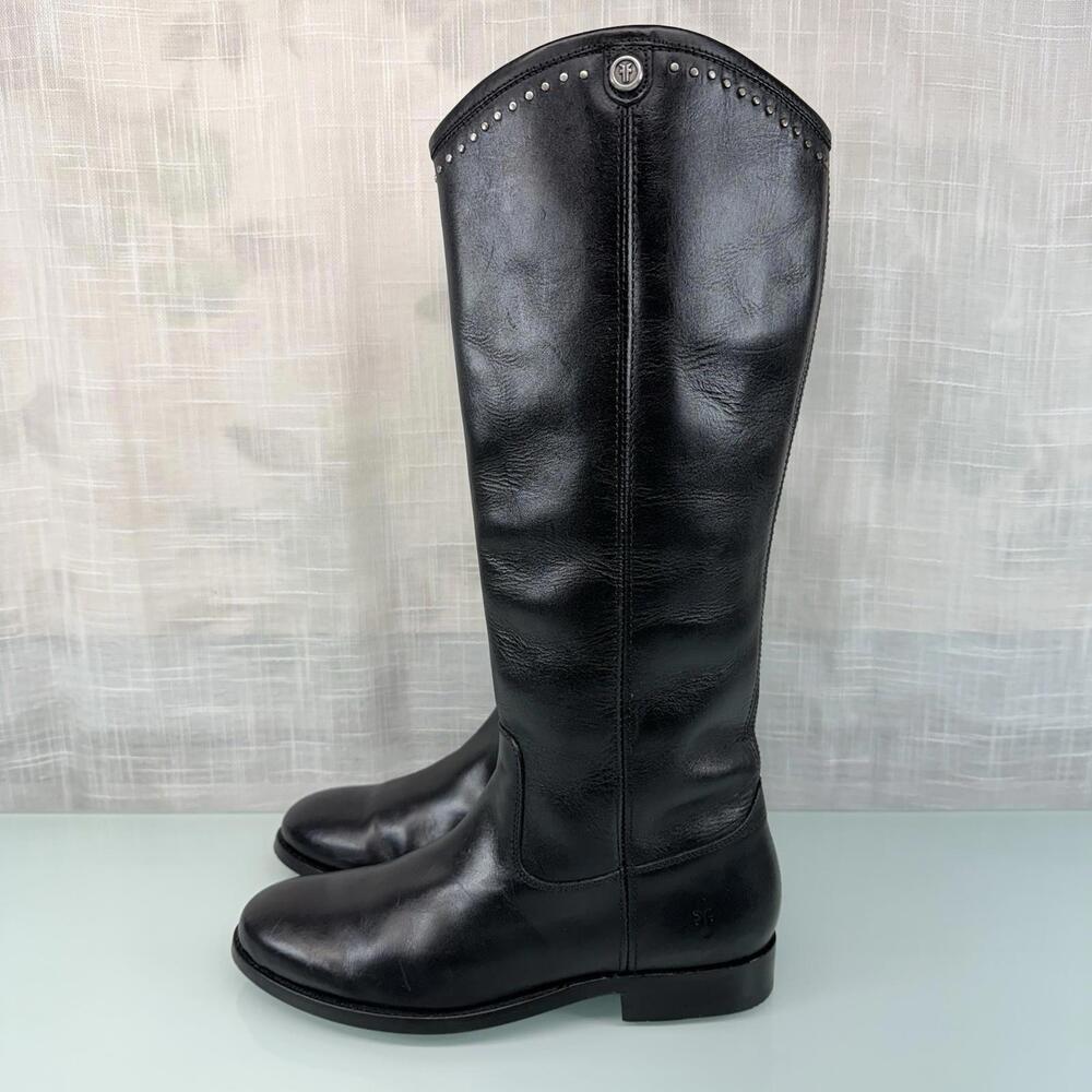 Frye‎ Melissa Button 2 Riding Boots Black Leather Studded Equestrian Women 5.5B